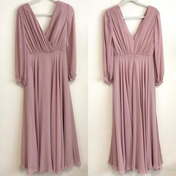 Revelry Juliet Long Sleeve Chiffon Maxi Dress Bridesmaid Blush Pink Size 8 - Picture 2 of 8